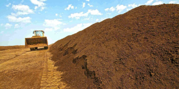 composted soil pile at the compost plant