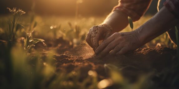 workers in the field during sunset