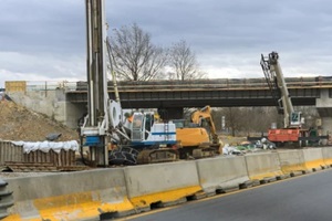  SW Florida bridge construction site on reconstruction of the bridge of a modern road interchange in USA