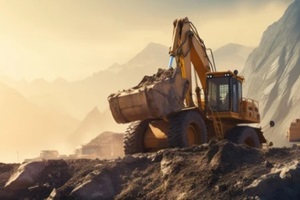 large construction back hoe vehicle on a large rock pile with another construction vehicle working in Punta Gorda, FL