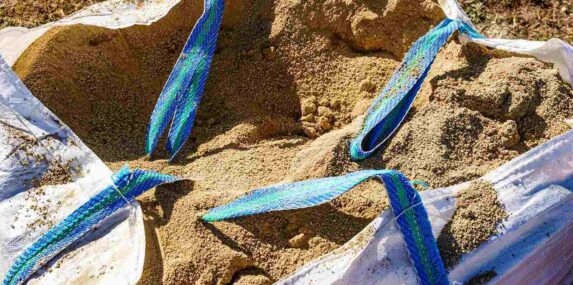 construction area with big sand bag