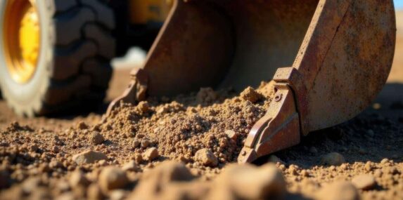 view of a rusty excavator bucket full of fill dirt in Punta Gorda, FL