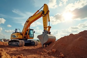 yellow excavator machine at construction site