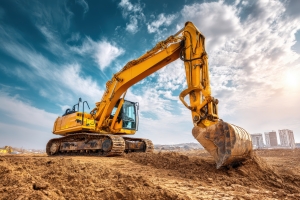 Excavator Machine Digging in Fill Dirt at Contractor Site