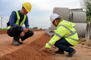 Civil Engineers Inspecting Placement of Fill for Site Elevation