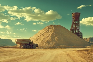 Large Fill Dirt Mound with Heavy Truck at Supplier Site