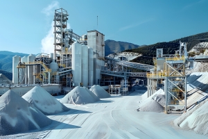 White Sand Piles in Front of Production Line