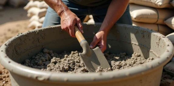 Worker Mixing Fine White Sand Cement and Aggregate in SW Florida