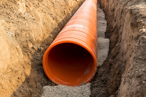 Large Drainage Pipe on An Aggregate Layer with Fill Dirt