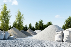 Piles of Aggregate Sand and Fill Dirt at Construction Site