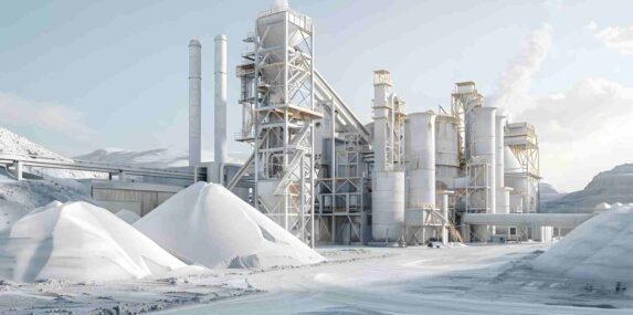 Construction Material Production Line Surrounded by Fine White Sand Piles