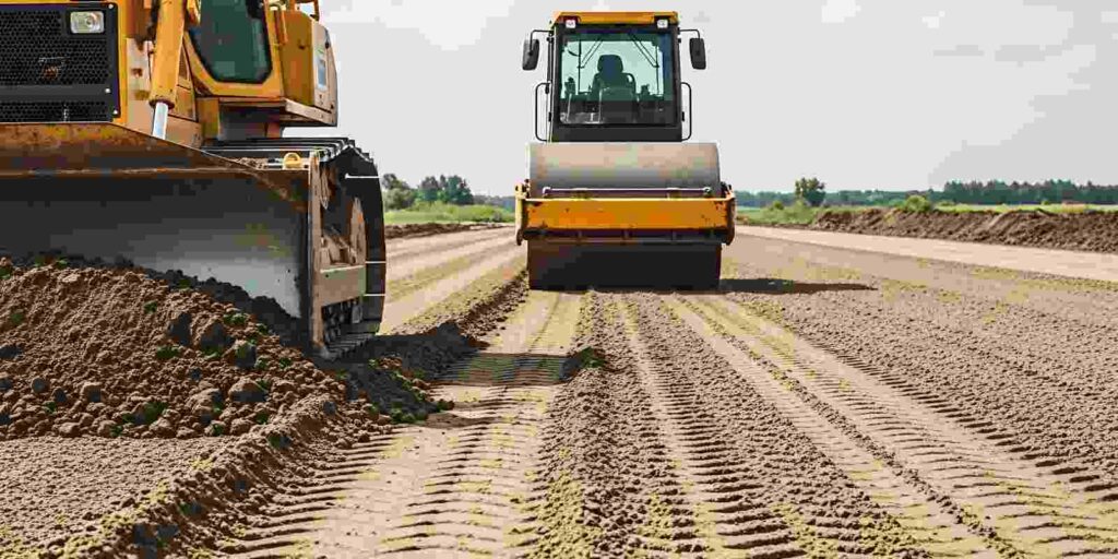 Heavy Machinery Grading Construction Site