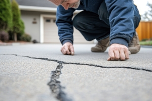 Man Assessing the Cracked Driveway