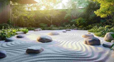 A Backyard Beach Landscape with White Sand Patterns