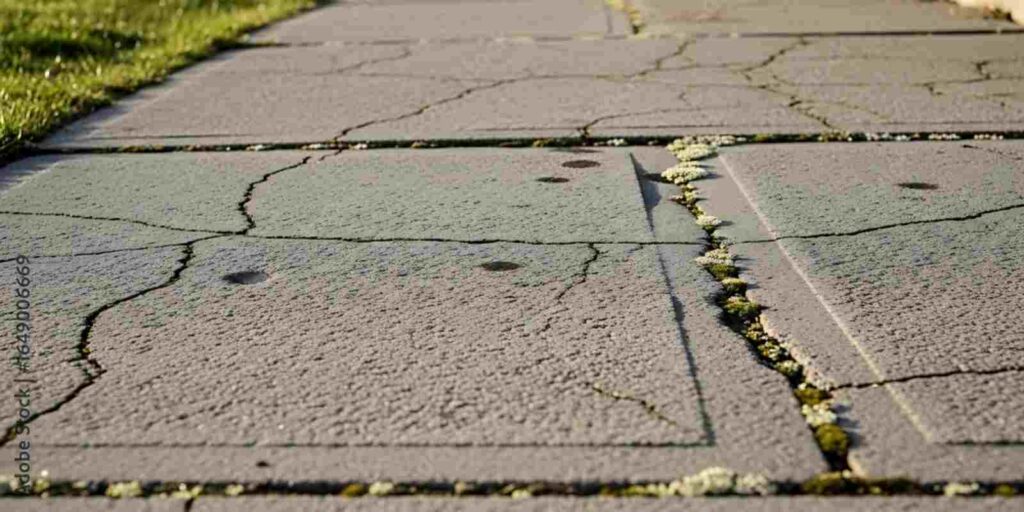 Cracked Concrete Sidewalk Showing Use of Impure Aggregates