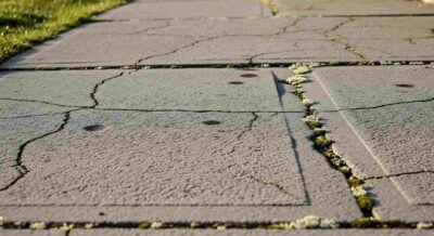 Cracked Concrete Sidewalk Showing Use of Impure Aggregates