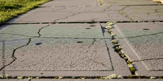 Cracked Concrete Sidewalk Showing Use of Impure Aggregates