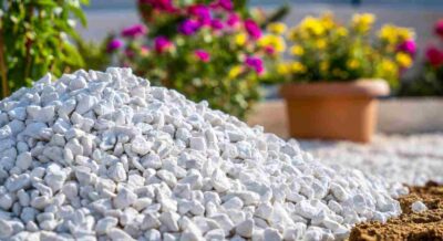 Pile of White Gravel for Landscaping Path