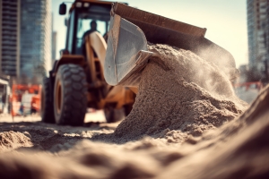 Front Loader Moving Sand at Commercial Infrastructure Site
